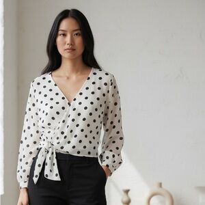 Who What Wear Black and White Polka Dot Blouse